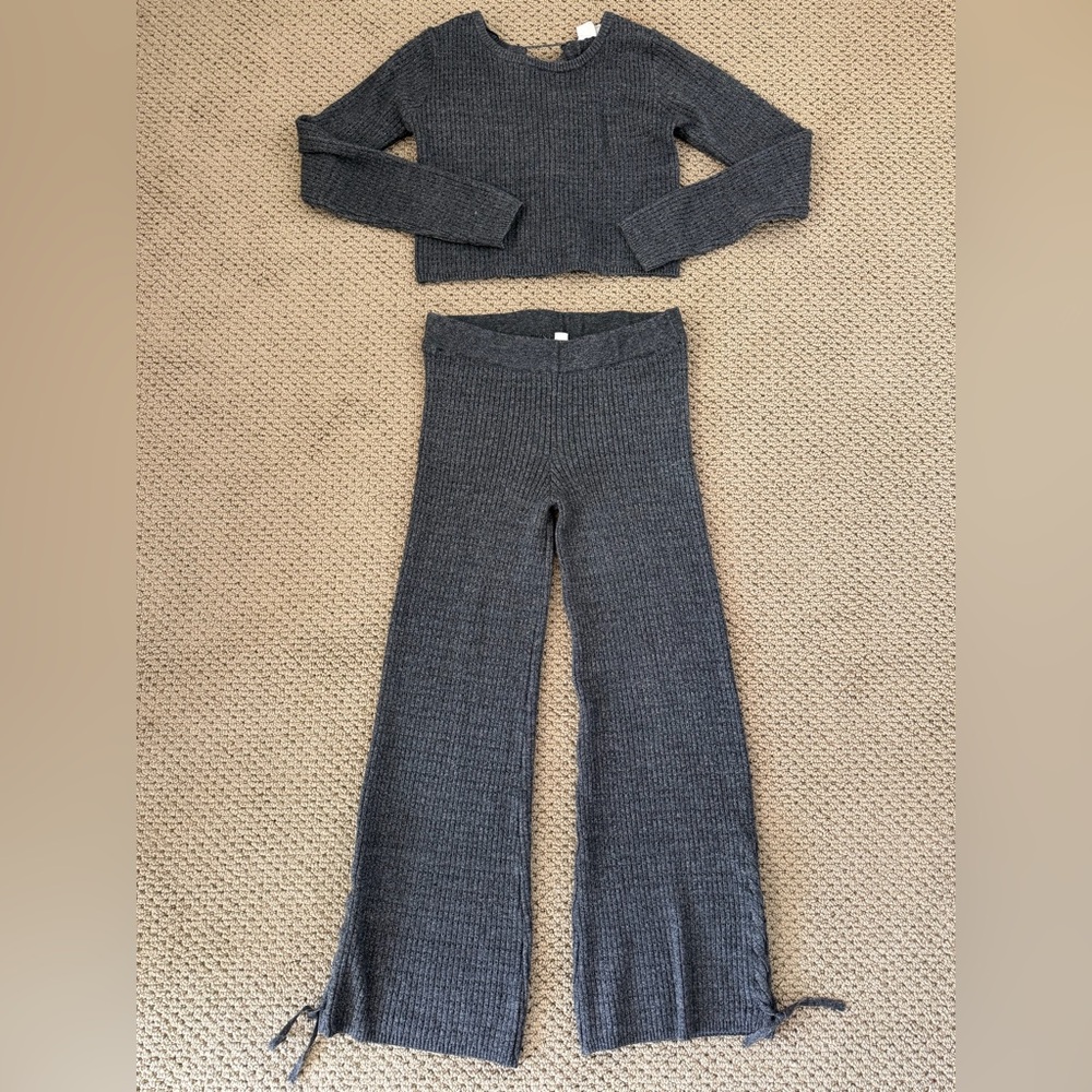 Roxy Charcoal Wide Leg Knit Pants
